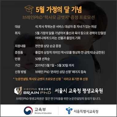 [공지사항]브레인PhD 논문컨설팅 기업, 5월 가정의 달 맞아 `학사모 금뱃지` 증정 프로